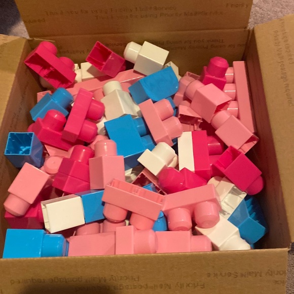 Other - Large Box of plastic mega blocks pink, blue white